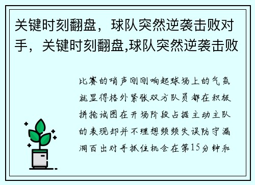 关键时刻翻盘，球队突然逆袭击败对手，关键时刻翻盘,球队突然逆袭击败对手