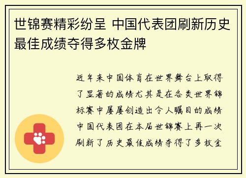 世锦赛精彩纷呈 中国代表团刷新历史最佳成绩夺得多枚金牌